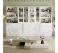 VOWNER Libreria con Ante in Vetro, 180cm Libreria Espositiva Alta, Mobile Vetrina Soggiorno con Cassetti, Armadietto con Vetrina Armadietto Laterale per Soggiorno, BAAB (Bianco)