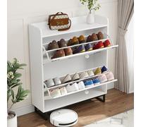 VOWNER Scarpiera Ingresso, Scarpiera Salvaspazio Slim, Portascarpe in Legno, Regolabili, con Doppia Profondita, Spazio di Archiviazione Superiore, 80 x 24 x 95 cm