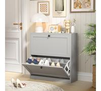 VOWNER Scarpiera Portascarpe in Legno, Scarpiera Slim Ingresso, Regolabili, con 2 Ante a Ribalta e Doppia Profondita, 80x80x24 cm (LxAxP), Grigio