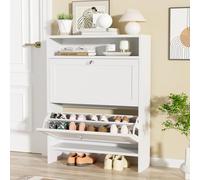 VOWNER Scarpiera Portascarpe in Legno, Scarpiera Slim Ingresso, Regolabili, con 2 Ante a Ribalta e Doppia Profondita, 80x108x24 cm (LxAxP), Bianco
