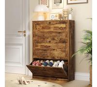 VOWNER Scarpiera Slim in Legno, Portascarpe Salvaspazi con 3 Ante a Ribalta e Doppia Profondità, Regolabili, Ingresso, 80x117x24 cm (LxAxP) (Marrone Rustico)