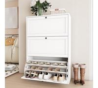 VOWNER Scarpiera Slim, Scarpiera Portascarpe in Legno, Regolabili, con 3 Ante a Ribalta e Tripla Profondita, 80x117x30 cm (LxAxP),Bianco