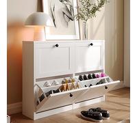VOWNER Scarpiera Slim, Scarpiera Portascarpe in Legno, Regolabili, con 4 Ante a Ribalta e Doppia Profondita, Ingresso, 105x80x24 cm (LxAxP) (Bianco)