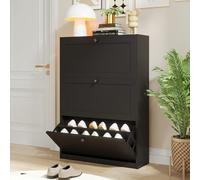 VOWNER Scarpiera Slim, Scarpiera Portascarpe in Legno, Scarpiera Ingresso, Regolabili, con 3 Ante a Ribalta e Doppia Profondita, 80x117x24 cm (LxAxP) (Nero)