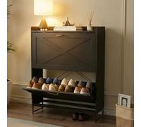 VOWNER Scarpiera stretta a 2 alette, regolabile, scarpiera ribaltabile, salvaspazio per corridoio, scarpiera 80 x 24 x 101 cm, 12-16 paia di scarpe, colore nero