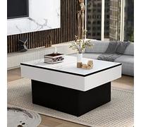 VOWNER Tavolino da Caffè, Tavolo da Soggiorno Moderno, Allungabile con Portaoggetti, Marmorizzato Bianco - 114x58x40 cm