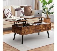 VOWNER Tavolino, Tavolino Regolabile in Altezza, Estraibile, Vano Portaoggetti Separato a Scomparsa, Piano a Doppia Alzata, Tavolino per Divano da Salotto, Marrone Retrò