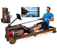 VOWVIT Vogatore per casa in rovere pieghevole acqua con Bluetooth e grande supporto per tablet, remi, portata 180 kg, dimensioni utente fino a 200 cm (legno)