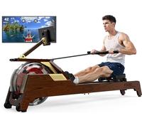 VOWVIT Vogatore per la casa: vogatore ad acqua in legno con serbatoio dell'acqua verticale - Resistenza aumentata del 40%, compatibile con Bluetooth, per utenti fino a 210 cm,Capacità di carico 180 kg