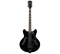 VOX - BOBCAT V90B BIGSBY JET BLACK, Chitarra Elettrica Semi-hollow, Corpo in Acero, Blocco Centrale in Abete Alleggerito, Manico in Mogano, Tastiera in Ebano Indonesiano, Colore Nero