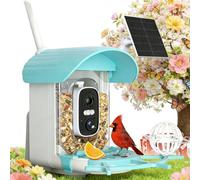 Voxblend Mangiatoia per uccelli con telecamera di sicurezza 3 W pannello ad energia solare: mangiatoie per colibrì per esterni con intelligenza artificiale identificativa acquisizione automatica
