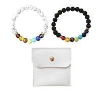 VoxelTek Bracciale Chakra Donna e Uomo 2 Pezzi, Pietra Meteorite Occhio di Tigre e Pietre Naturali, Lavica 8mm Diffusore Oli Essenziali, Regolabile per Yoga Reiki Terapia Energetica, Idea Regalo