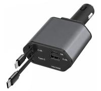 Voxlara Caricatore Auto USB C 4 in 1 con Cavo Retrattile Type-C e Lightning, Adattatore USB C USB Macchina con Display Digitale di Tensione, Ricarica Rapida per Smartphone