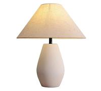 VOXYPQ Lampada Da Tavolo Rustica In Ceramica Wabi-Sabi, Alta 50 Cm, Stile Brocca Sud-occidentale, Corpo Lampada In Argilla Bianca Con Paralume A Tamburo In Lino, Comodino Per Soggiorno E Camera Da