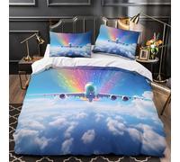 VOXYTMLWG Airplane Flight Set Di Copripiumino ultra microfibra motivo 3D con federa soffice 3 Pezzi con cerniera Colorful Sky copripiumino traspirante for coppie Super king（260x220cm）