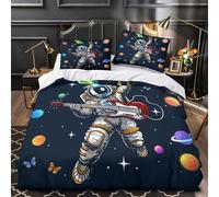 VOXYTMLWG Astronaut Playing Guitar copripiumino stampa 3D microfibra ultra morb 3Pz con fed Space Rock Music Set Copripiumino con fed soffice ultra morb e traspirante for adulti King（220x240cm）