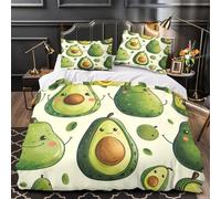 VOXYTMLWG Avocado Coon Copripiumino 3 Pezzi stampa di 3D microfibra traspirante con federa Kawaii Food Set Di Copripiumino cerniera soffice ultra morbido for adolescenti Single（140x200cm）