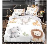 VOXYTMLWG Baby Safari Animals Set Copripiumino 3Pz motivo 3D microfibra trasp con fed Acquerello Cute Jungle Theme Set Copripiumino cerniera nasc traspirante per bambini Double（200x200cm）
