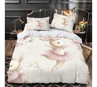 VOXYTMLWG Ballet Bunnies Copripiumino 3 Pezzi microfibra morbida stampa 3D cerniera nascosta con federe ultra traspirante Pastel Floral Set Di Copripiumino for ragazzi e ragazze Super king（260x220cm）