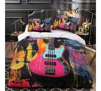 VOXYTMLWG Bass Guitar Copripiumino microfibra traspirante 3 Pezzi stampa di 3D con cerniera Pop Vibrant Pittura Set Di Copripiumino con federa per cuscini traspirante for ragazzi King（220x240cm）