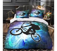 VOXYTMLWG Bicycle Rider Set Di Copripiumino morbida microfibra 3 Pezzi stampa 3D con federa urban Motion Set Di Copripiumino cerniera soffice traspirante for adolescenti Single（135x200cm）