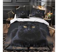 VOXYTMLWG Black Cat Portrait Copripiumino 3 Pezzi motivo 3D microfibra ultra morbida con federa realistic Animal Set Di Copripiumino cerniera nascosta ultra morbido for adulti Super king（260x220cm）