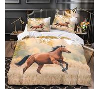 VOXYTMLWG Brown Horse Galloping Copripiumino 3 Pezzi stampa 3D ultra microfibra con cerniera Nature Autunno Set Di Copripiumino con federa per cuscini morbido e comodo for coppie King（220x240cm）