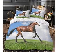 VOXYTMLWG Brown Horse Galloping copripiumino stampa di 3D microfibra traspirante 3 Pezzi con cerniera Nature Set Di Copripiumino con federa ultra morbido for adolescenti Single（140x200cm）