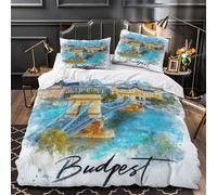 VOXYTMLWG Budapest Ponte Copripiumino 3 Pezzi stampa di 3D microfibra morbida con federa Acquerello Paesaggio Urbano Set Di Copripiumino cerniera nascosta morbido for ragazze Super king（260x220cm）