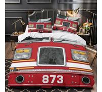 VOXYTMLWG camion dei pompieri vista frontale 3D Stampa Coperteletto 3pz Microfibra Ipollergenica stile-arte-vintage Coperta Letto 2 federe Facile Cura Adolescenti Adulti Giovani Double（200x200cm）