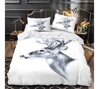VOXYTMLWG Cervo Head Disegno Copripiumino 3 Pezzi stampa di 3D microfibra morbida con federa Black And White Wildlife Set Di Copripiumino cerniera nascosta morbido for ragazze Super king（260x220cm）