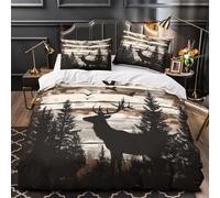 VOXYTMLWG Cervo Silhouette Copripiumino 3 Pezzi motivo 3D microfibra ultra morbida con federa woodland Wildlife Set Di Copripiumino cerniera nascosta traspirante for bambini Single（140x200cm）