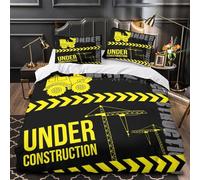 VOXYTMLWG Construction Sign Set Di Copripiumino microfibra traspirante 3 Pezzi stampa 3D con cerniera Industrial Set Di Copripiumino con federa per cuscini traspirante for ragazzi Single（135x200cm）