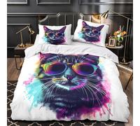 VOXYTMLWG Cool Cat Sunglasses Set Di Copripiumino morbida microfibra 3 Pezzi stampa di 3D con cerniera vibrant Pop Set Di Copripiumino cerniera soffice traspirante for bambini Super king（260x220cm）