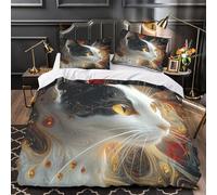 VOXYTMLWG Cosmic Cat Set Di Copripiumino 3 Pezzi stampa 3D microfibra traspirante con federa Astratto Feline Set Di Copripiumino cerniera soffice ariosa for coppie Super king（260x220cm）