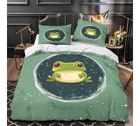 VOXYTMLWG Cute Frog Coon Set Di Copripiumino morbida microfibra 3 Pezzi stampa di 3D con federa space Themed Set Di Copripiumino cerniera soffice traspirante for bambini Single（140x200cm）