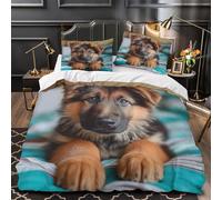 VOXYTMLWG Cute Puppy Copripiumino 3 Pezzi stampa di 3D microfibra ultra morbida con federa fluffy German Shepherd Set Di Copripiumino con federa per cuscini soffice for coppie Super king（260x220cm）
