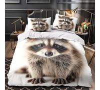 VOXYTMLWG Cute Raccoon Baby copripiumino 3 Pezzi motivo 3D microfibra traspirante con cerniera Wild Animal Set Di Copripiumino cerniera nascosta ultra morbido for coppie Double（200x200cm）