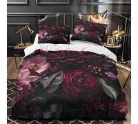 VOXYTMLWG Dark Floral Copripiumino 3 Pezzi stampa 3D ultra microfibra con cerniera Gothic Botanical Set Di Copripiumino con federa per cuscini morbido e comodo for coppie Single（140x200cm）