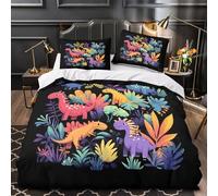 VOXYTMLWG Dinosaurs Coon Set Copripiumino microfibra trasp 3Pz stampa 3D con fed Colorful Prehistoric copripiumino cerniera ultra morb e traspirante per bambini Single(135x200cm)