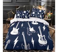 VOXYTMLWG Electric Guitar Copripiumino microfibra ultra morbida 3 Pezzi stampa di 3D con federa Rock Music Set Di Copripiumino con federa per cuscini ariosa for ragazzi Single（140x200cm）