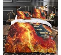 VOXYTMLWG Electric Guitar copripiumino stampa 3D microfibra morbida 3 Pezzi con cerniera Rock Music Set Di Copripiumino con federa soffice traspirante ultra morbido for adulti Single（140x200cm）