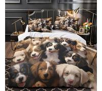 VOXYTMLWG Facce carine di cuccioli 3D Stampa Coperta Letto 3pz Microfibra Resistente Digitale Coperteletto 2 federe Zip nascosta Adolescenti Adulti Giovani Single（140x200cm）