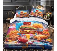 VOXYTMLWG Fast Food Feast copripiumino 3 Pezzi microfibra traspirante motivo 3D con federa Vibrant Coon Set Di Copripiumino cerniera traspirante morbido e comodo for coppie Super king（260x220cm）