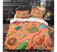 VOXYTMLWG Fast Food Icons Copripiumino 3 Pezzi stampa di 3D microfibra morbida con federa Coon Snacks Set Di Copripiumino cerniera nascosta morbido for ragazze King（220x240cm）