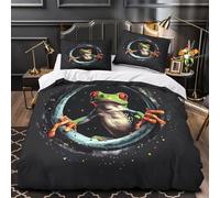 VOXYTMLWG Frog in Space copripiumino stampa 3D microfibra morbida 3 Pezzi con cerniera nascosta Coon Fantasia Set Di Copripiumino con federa traspirante for bambini Double（200x200cm）