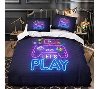 VOXYTMLWG Gaming Controller Set Di Copripiumino morbida microfibra 3 Pezzi stampa 3D con federa nascosta Neon Sign copripiumino ultra traspirante cerniera for bambini e adolescenti Single（140x200cm）