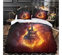 VOXYTMLWG Guitar Flames copripiumino stampa 3D microfibra morbida 3 Pezzi con federa Rock Music Set Di Copripiumino con federa soffice traspirante ultra morbido for adulti Single（135x200cm）