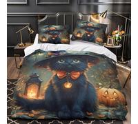 VOXYTMLWG Halloween Cat copripiumino 3 Pezzi microfibra ultra morbida stampa 3D con federa Fantasia Strega Set Di Copripiumino cerniera ariosa ultra morbido for adolescenti Super king（260x220cm）