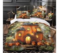 VOXYTMLWG Halloween Pumpkin House copripiumino stampa 3D microfibra trasp 3Pz con fed Fata Tale Autunno Decor Set Copripiumino cerniera nasc ultra morb e traspirante for ragazze Single(135x200cm)